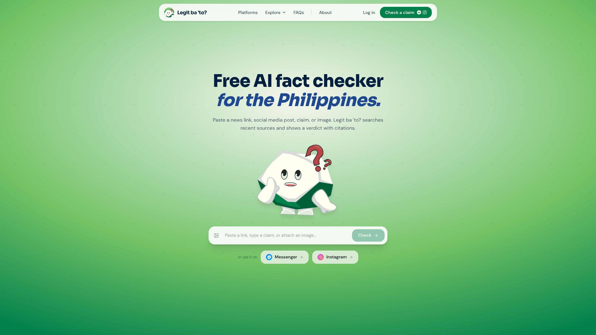 Legit Ba 'To landing page: a free AI fact checker for the Philippines
