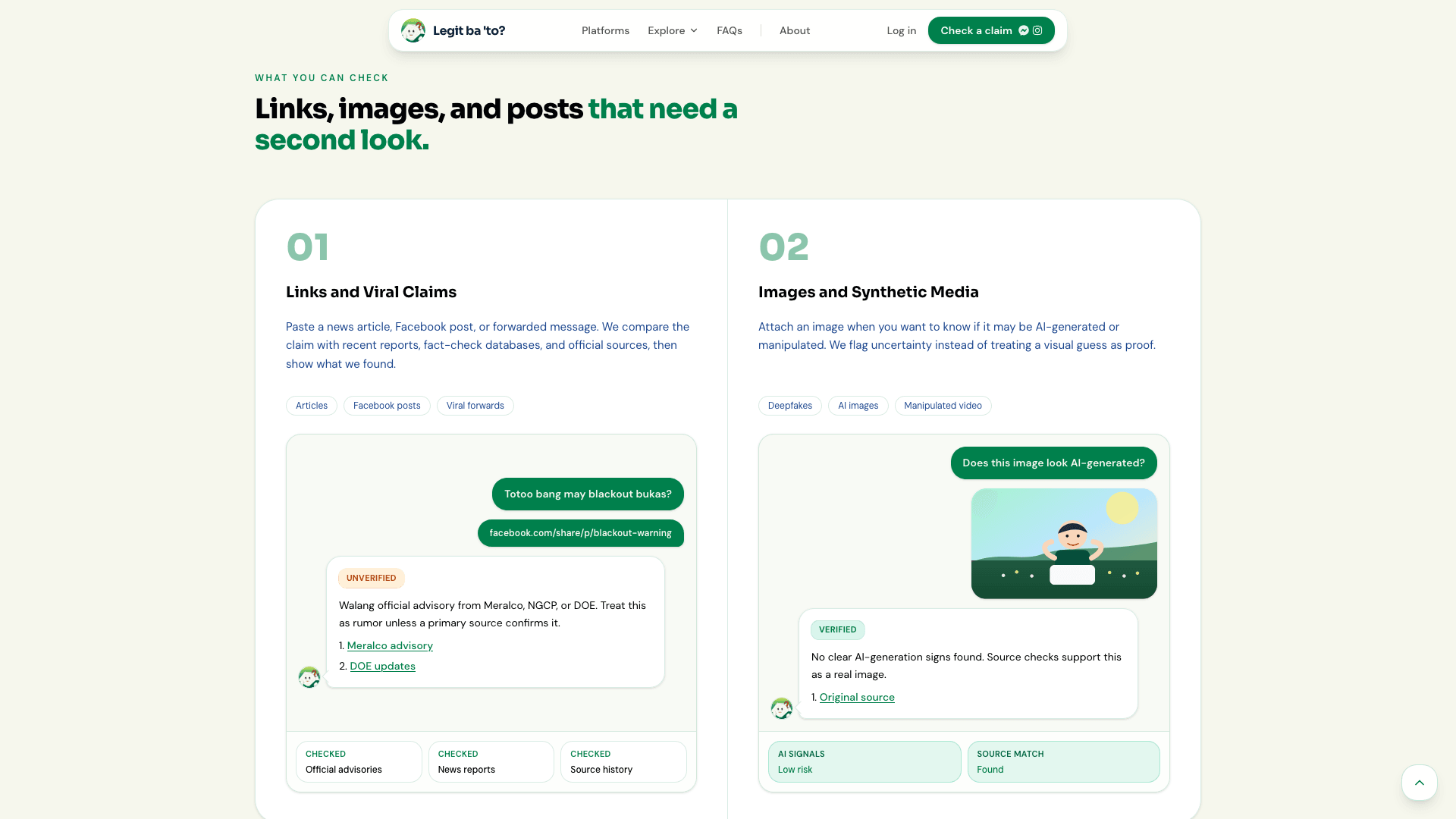 Legit Ba 'To explaining what it can verify: links, images, and posts